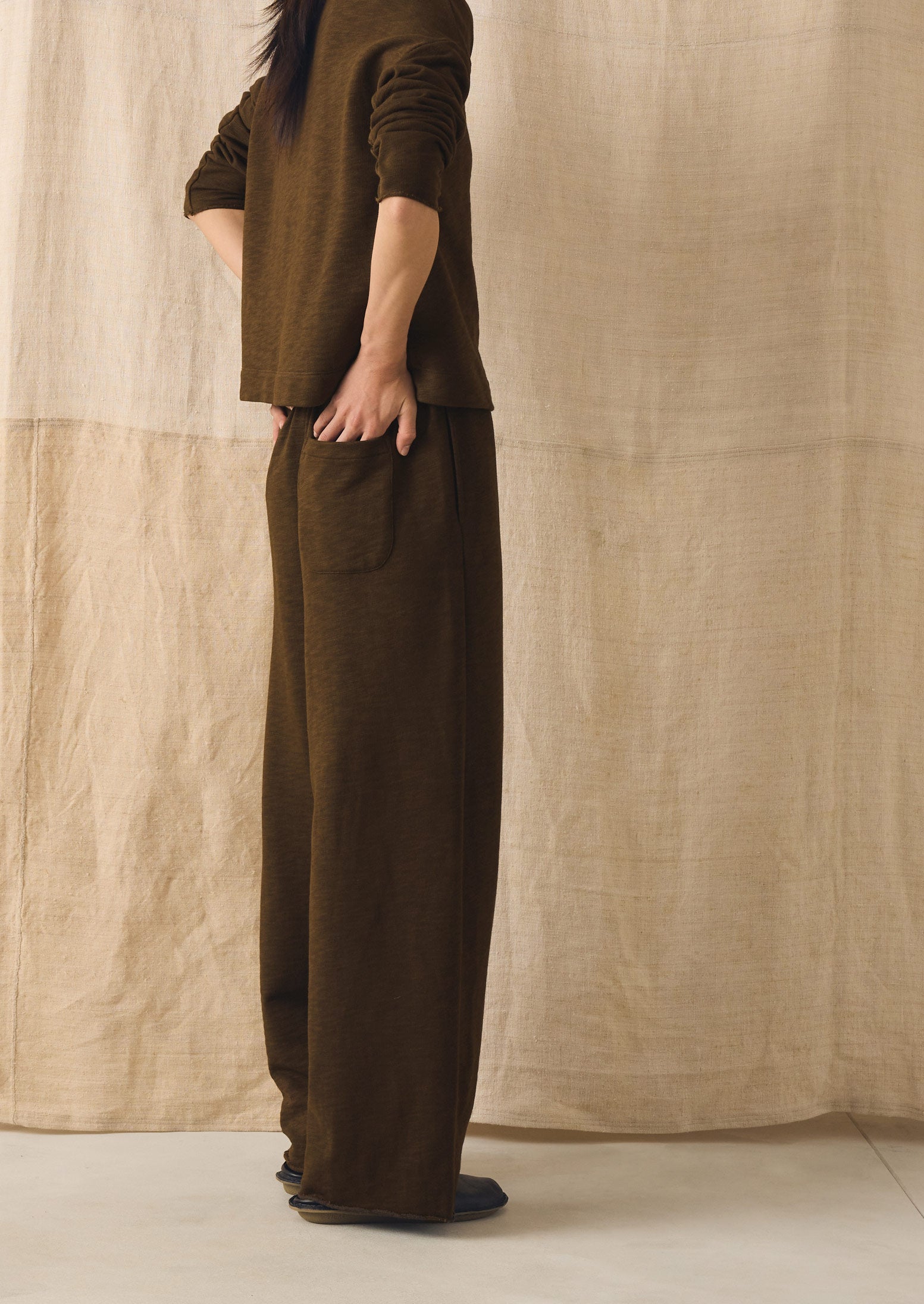 Full Length Loopback Jersey Trousers | Dark Olive | TOAST