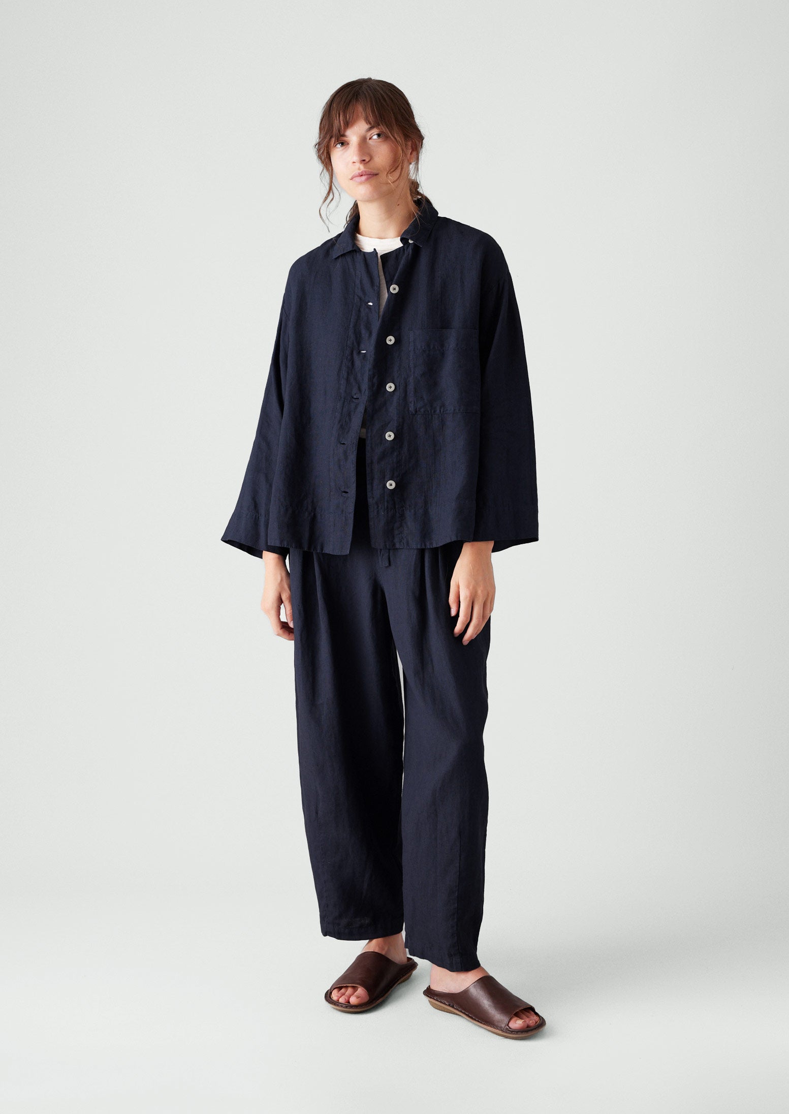 【ヒロミ】plage CHINO TROUSERS Minako Garment Dyed Linen Trousers | Midnight | TOAST