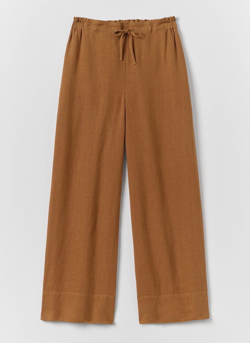 Garment Washed Linen Wide Trousers | Desert Sand