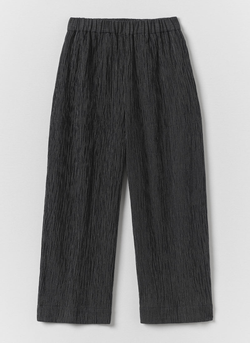 Fine Stripe Crinkle Cotton Barrel Leg Trousers | Earth/Ecru