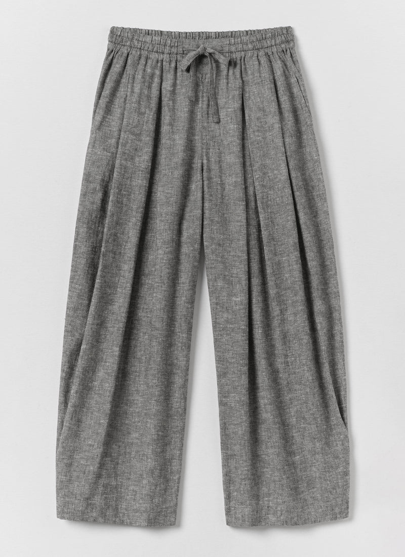 Carys Drawcord Linen Cotton Wide Leg Trousers | Soft Charcoal