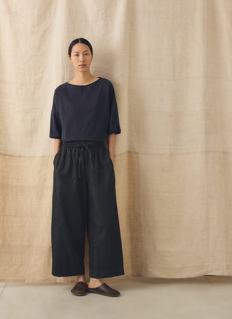 Cotton Twill Wide Leg Pull On Trousers | Charcoal
