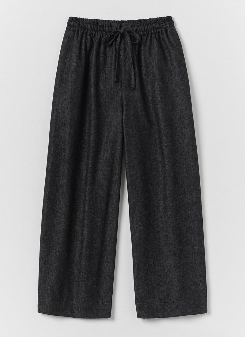 Cotton Twill Wide Leg Pull On Trousers | Charcoal