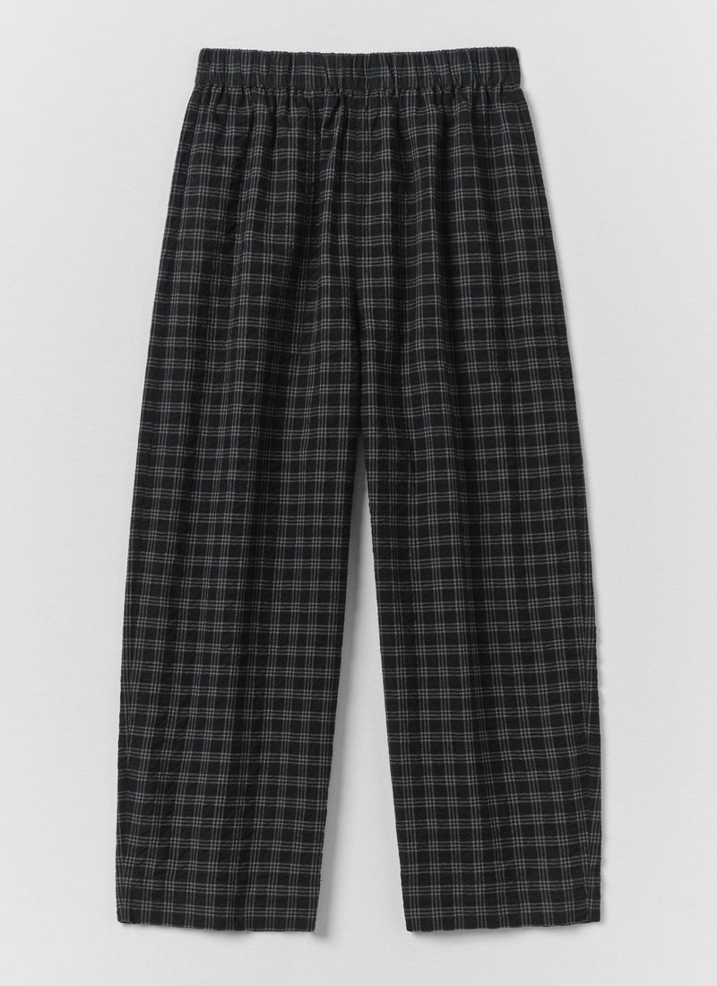 Check Cotton Wool Barrel Leg Trousers | Dark Charcoal/Black