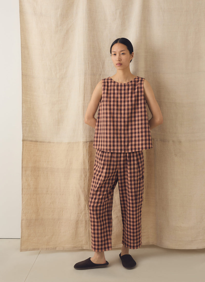 Gingham Linen Cotton Patch Pocket Trousers | Rosewood