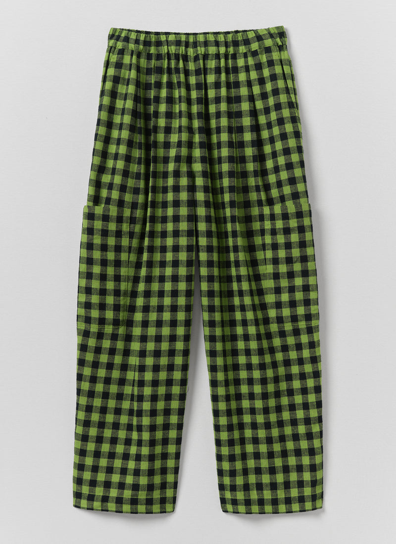 Gingham Linen Cotton Patch Pocket Trousers | Beetle Green