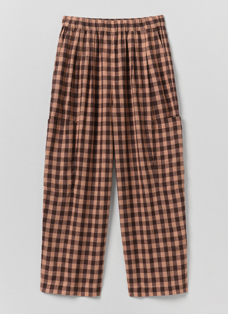 Gingham Linen Cotton Patch Pocket Trousers | Rosewood