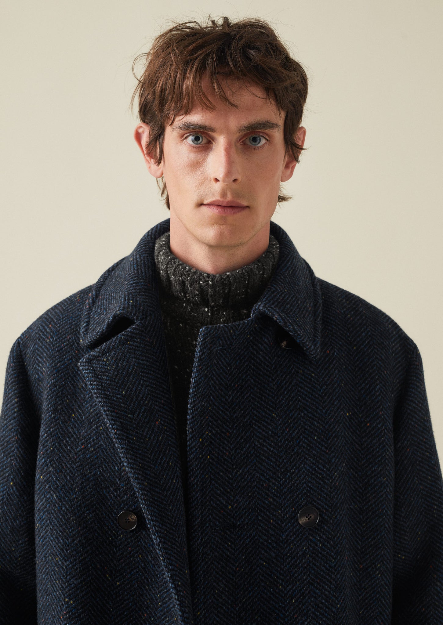 Double Breasted Wool Overcoat | Navy Melange | TOAST