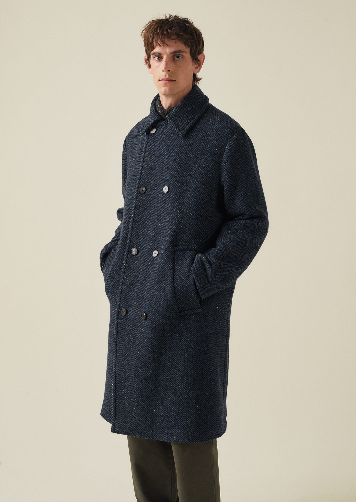 Double Breasted Wool Overcoat | Navy Melange | TOAST