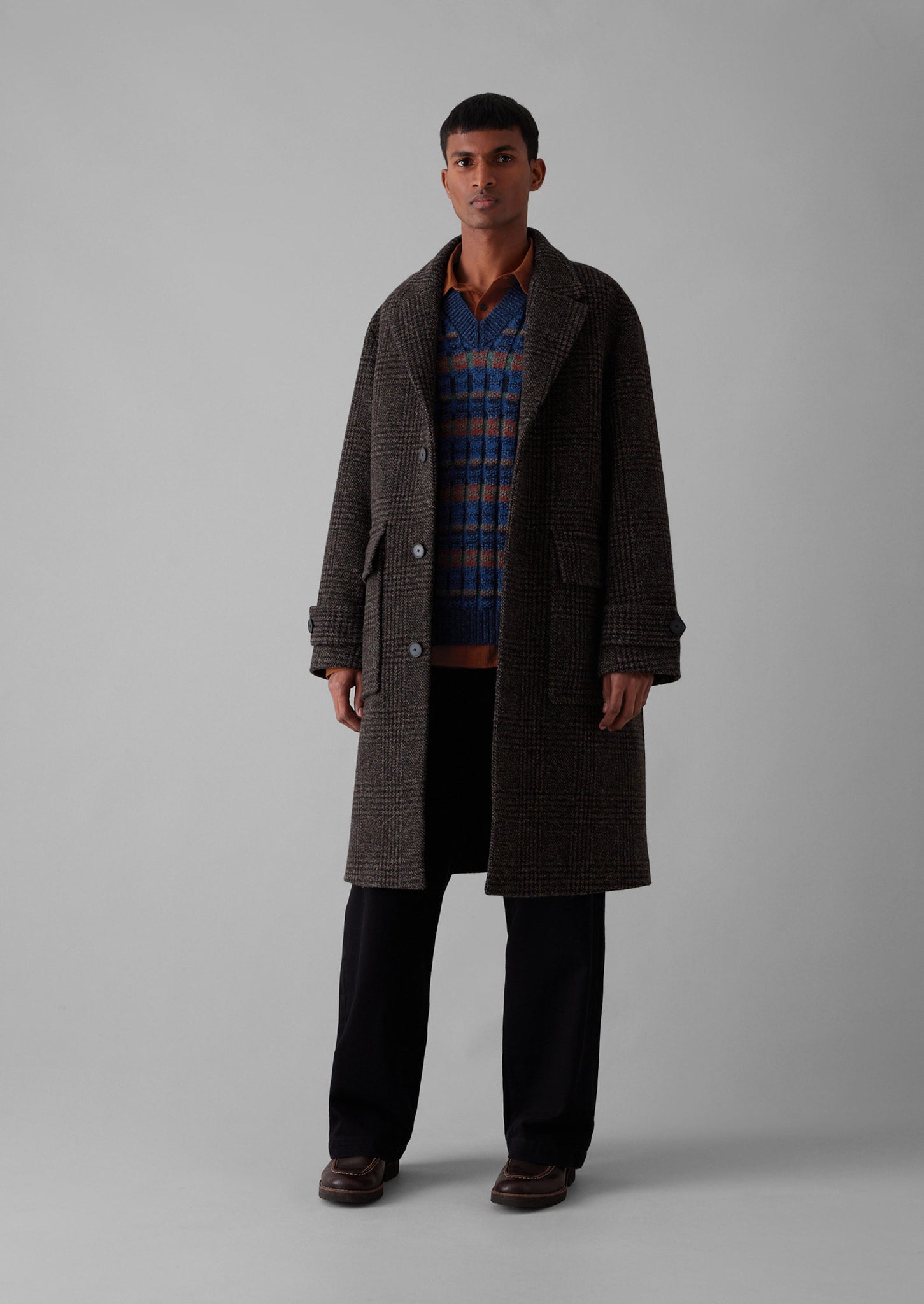 Check Wool Overcoat Brown Marl TOAST