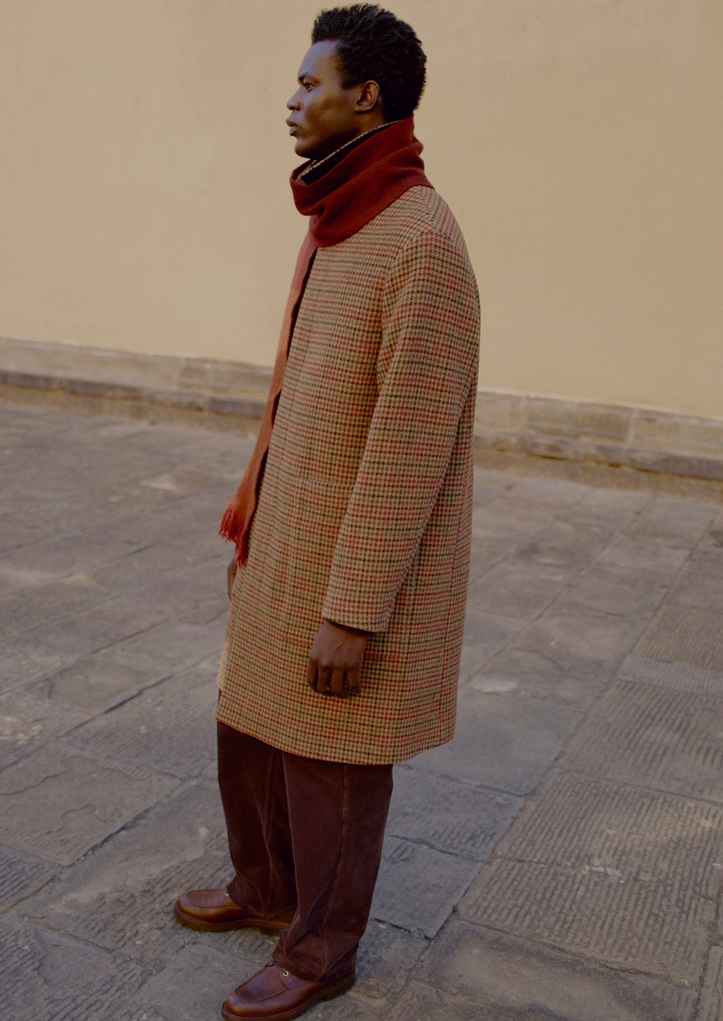 Vibrant Check Wool Overcoat | Umber Multi