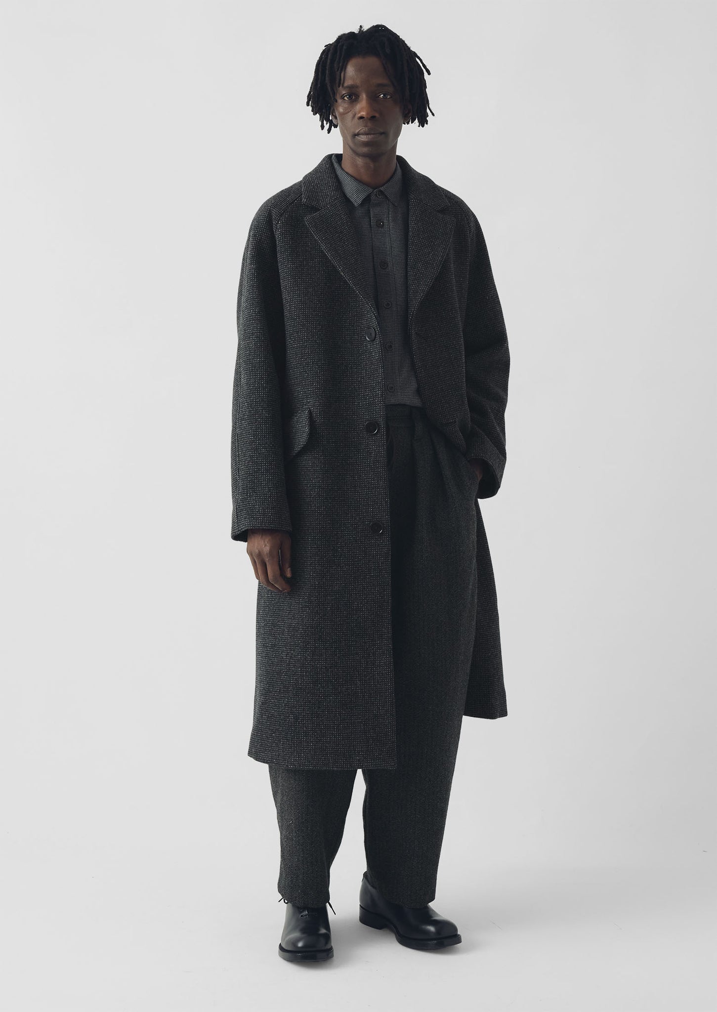 Textured Tweed Wool Overcoat | Iron Grey | TOAST