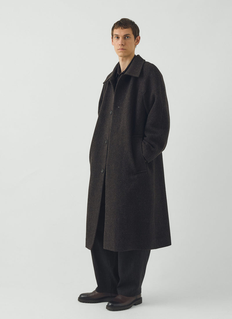 Single Breasted Textured Wool Overcoat | Earth