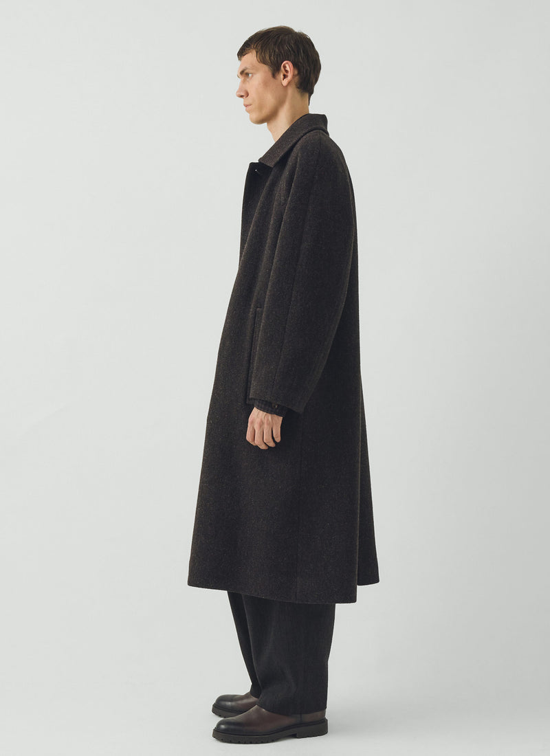 Single Breasted Textured Wool Overcoat | Earth