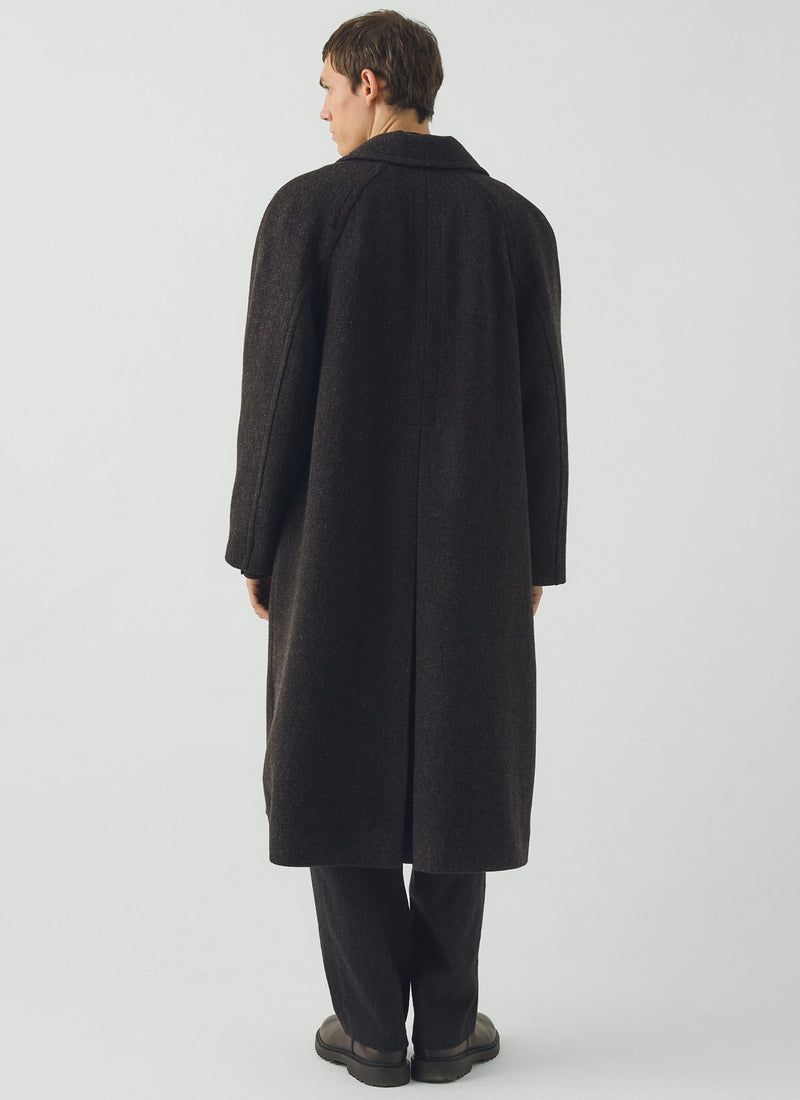 Single Breasted Textured Wool Overcoat | Earth