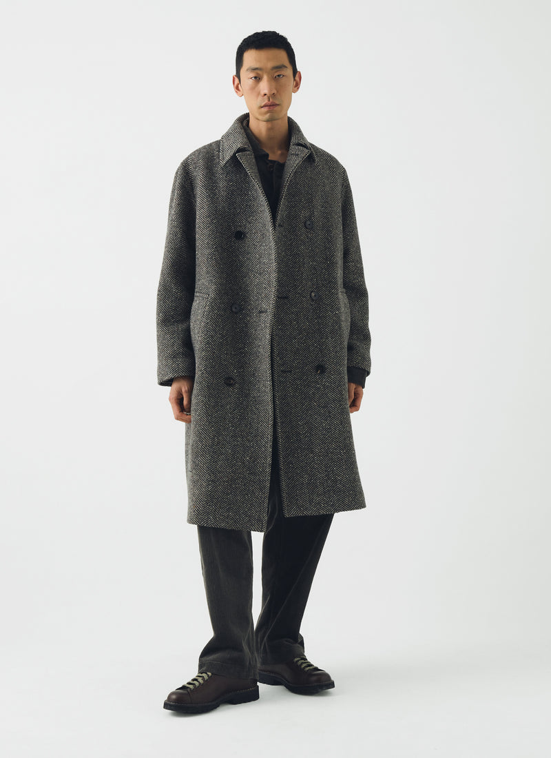 Double Breasted Wool Overcoat | Black/Natural