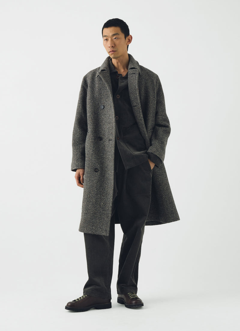 Double Breasted Wool Overcoat | Black/Natural