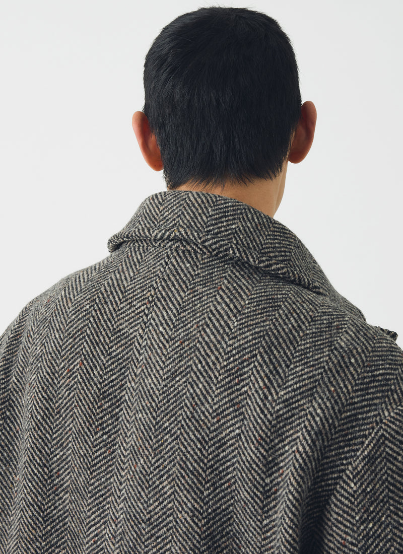 Double Breasted Wool Overcoat | Black/Natural
