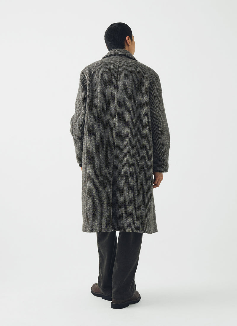 Double Breasted Wool Overcoat | Black/Natural