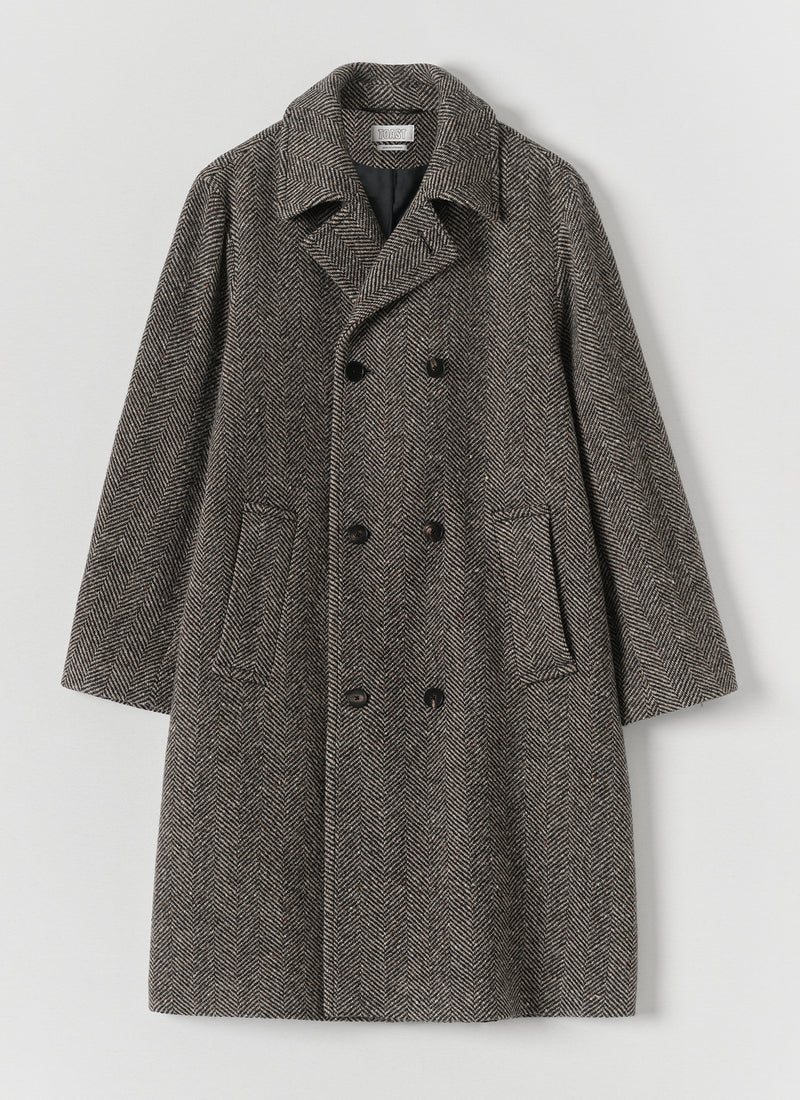 Double Breasted Wool Overcoat | Black/Natural