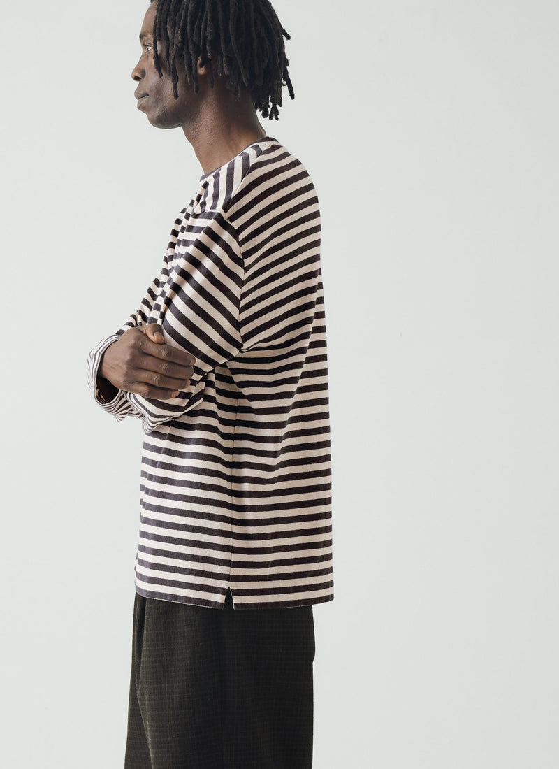 Chef Stripe Long Sleeve Cotton Tee | Slate/Vintage White