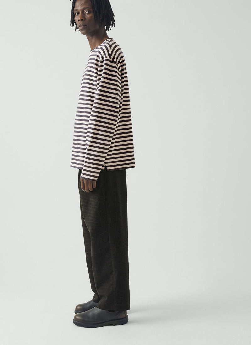 Chef Stripe Long Sleeve Cotton Tee | Slate/Vintage White