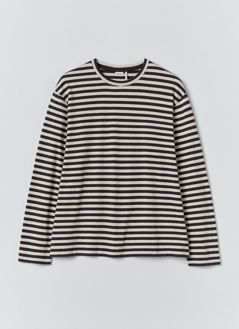 Chef Stripe Long Sleeve Cotton Tee | Slate/Vintage White