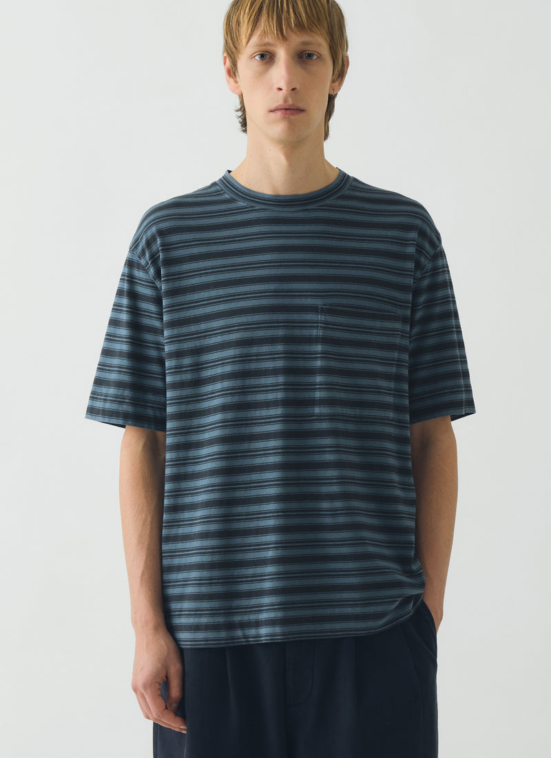 Overdyed Stripe Organic Cotton Tee | Blue Graphite/Mazarine Blue