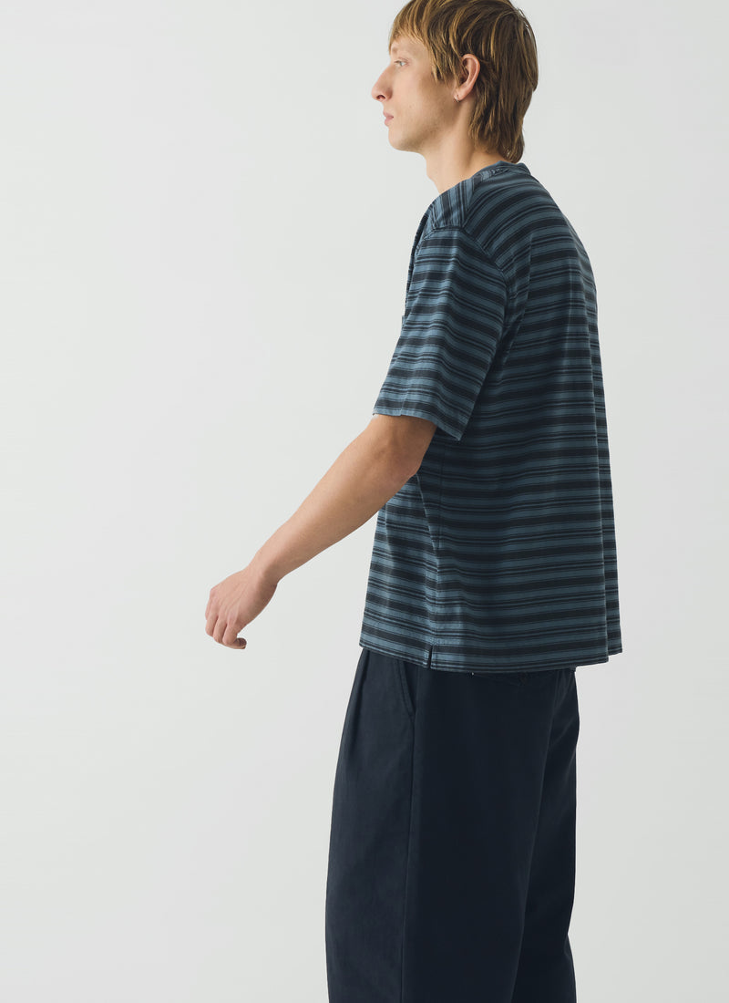 Overdyed Stripe Organic Cotton Tee | Blue Graphite/Mazarine Blue
