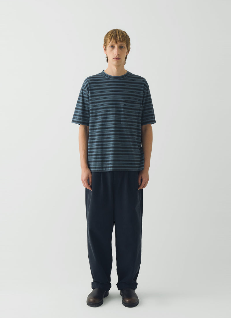 Overdyed Stripe Organic Cotton Tee | Blue Graphite/Mazarine Blue
