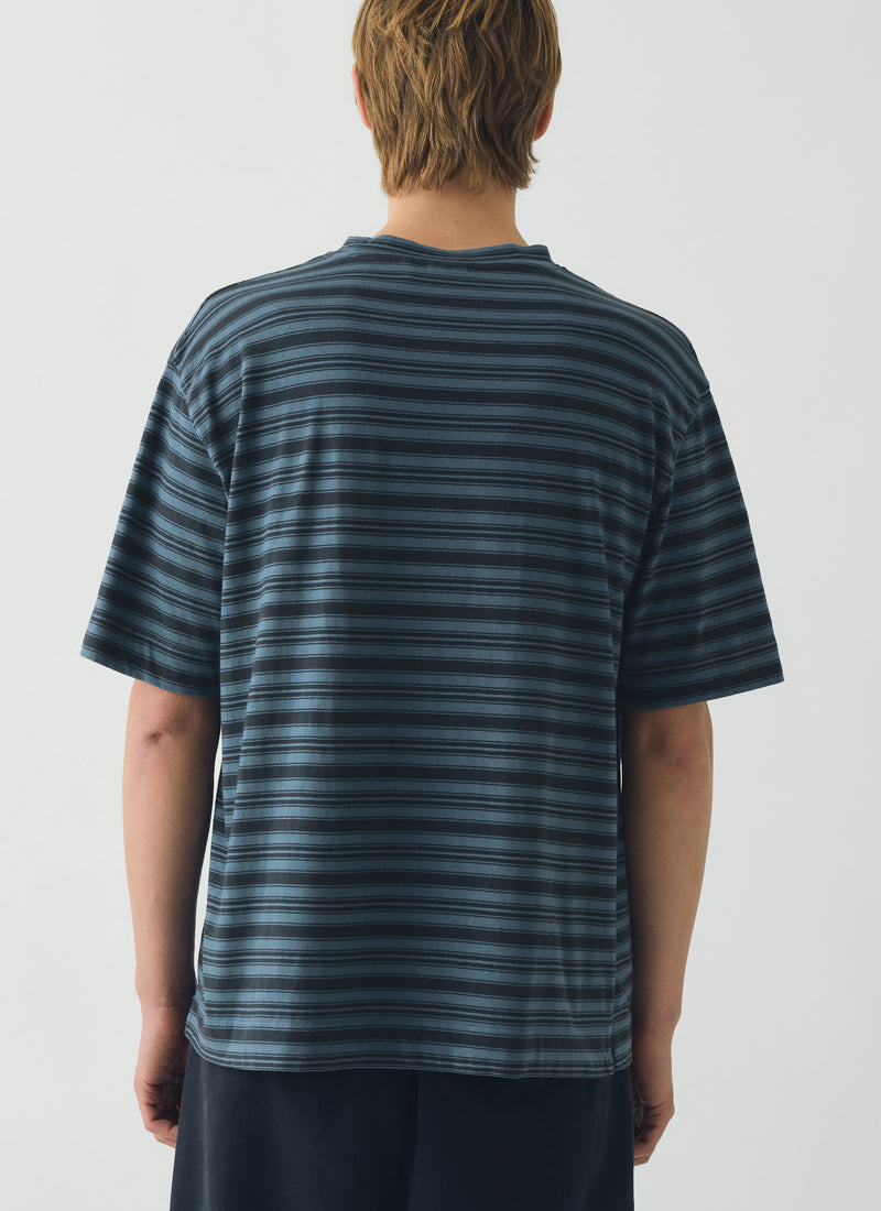 Overdyed Stripe Organic Cotton Tee | Blue Graphite/Mazarine Blue
