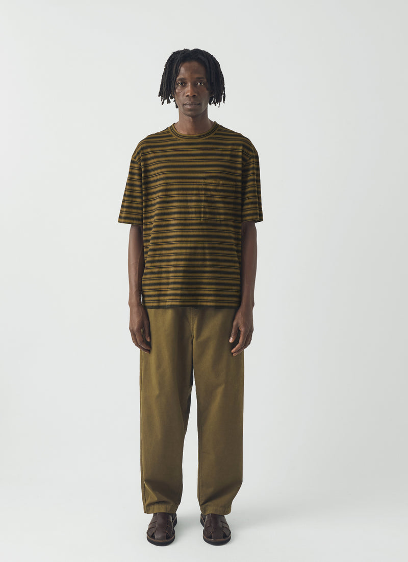 Overdyed Stripe Organic Cotton Tee | Blue Graphite/Woodland Green