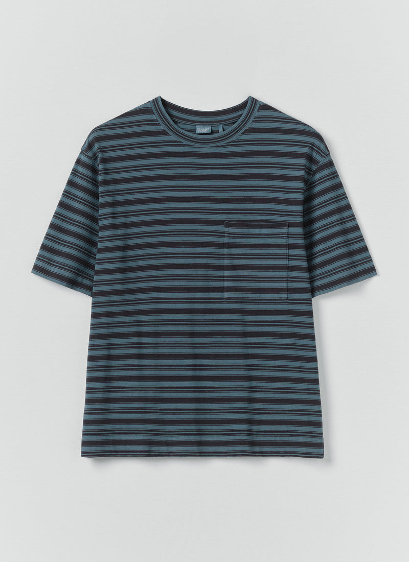 Overdyed Stripe Organic Cotton Tee | Blue Graphite/Mazarine Blue