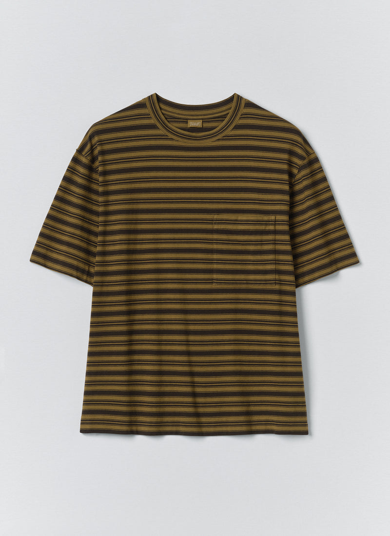 Overdyed Stripe Organic Cotton Tee | Blue Graphite/Woodland Green