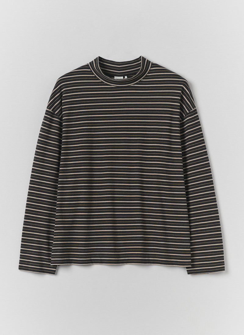 Cotton Jersey Stripe Long Sleeve Tee | Charcoal Multi