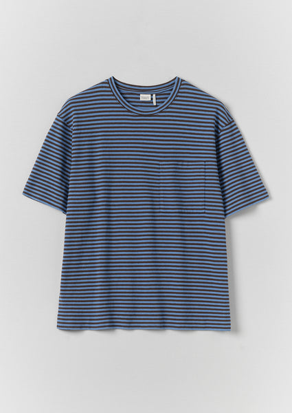Bold Stripe Cotton Short Sleeve Tee | Azure Blue/Tawny Brown | TOAST