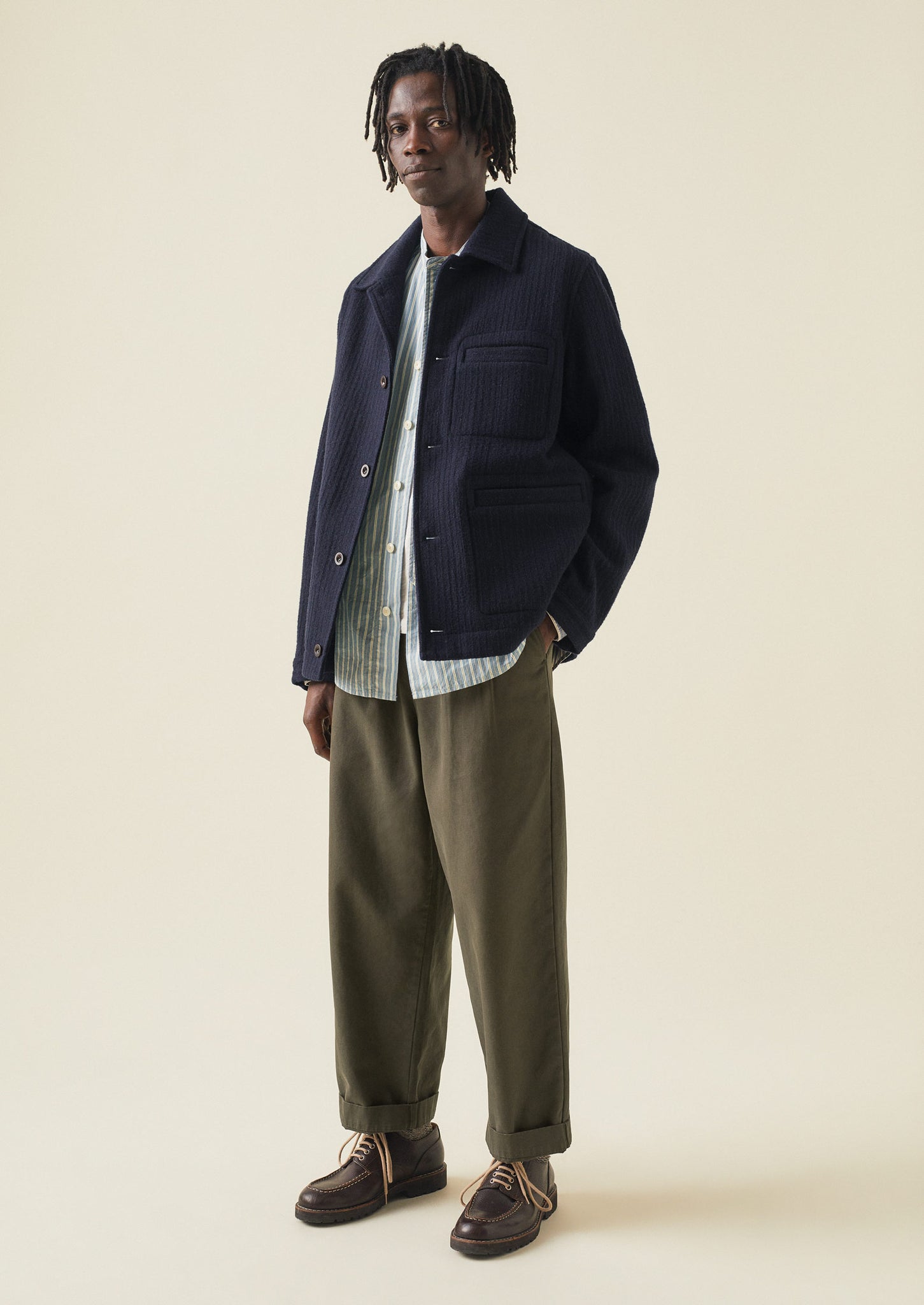 Striped chore jacket sales