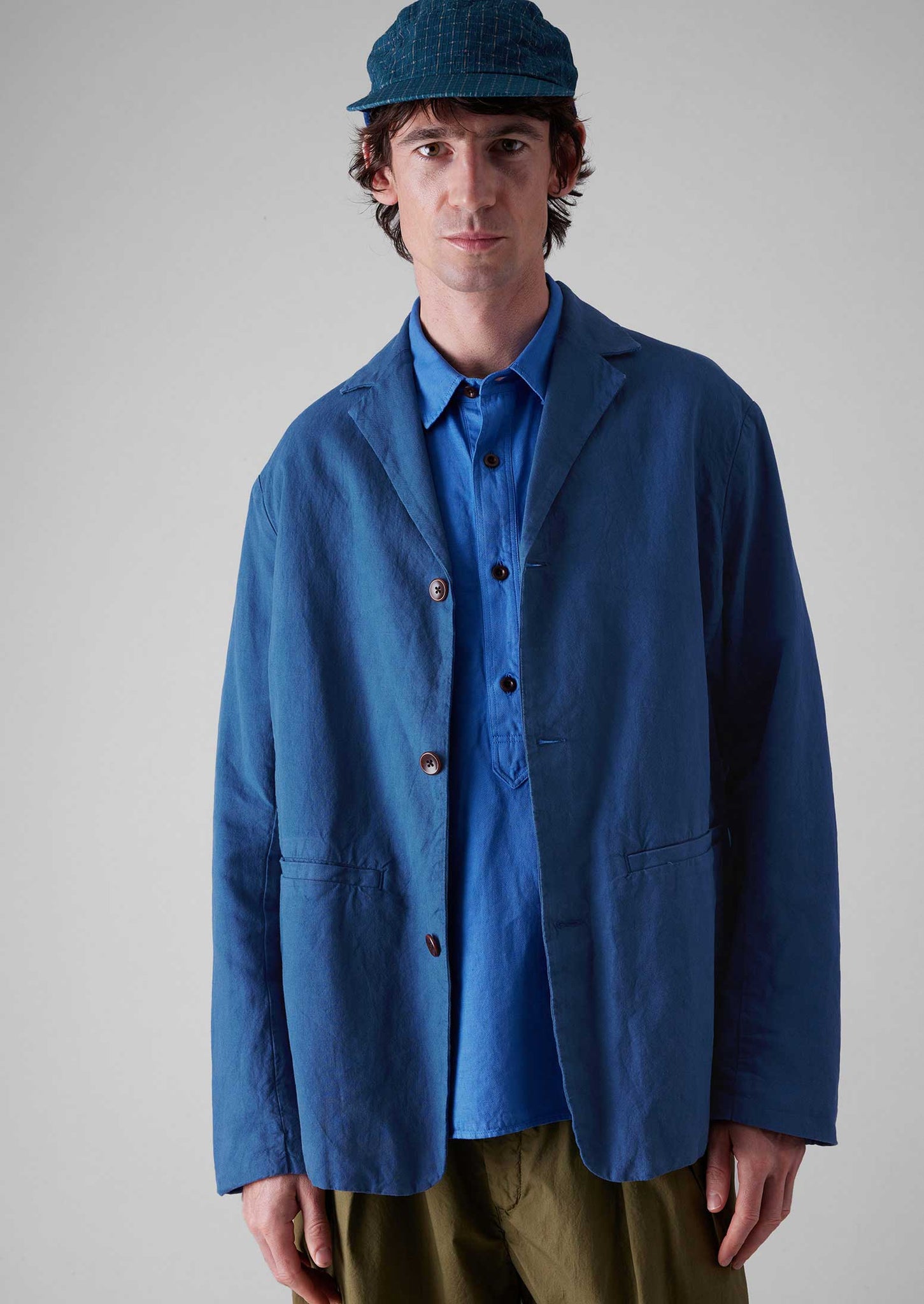 Cotton Linen High Break Blazer | Washed Indigo