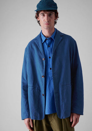 Cotton Linen High Break Blazer | Washed Indigo