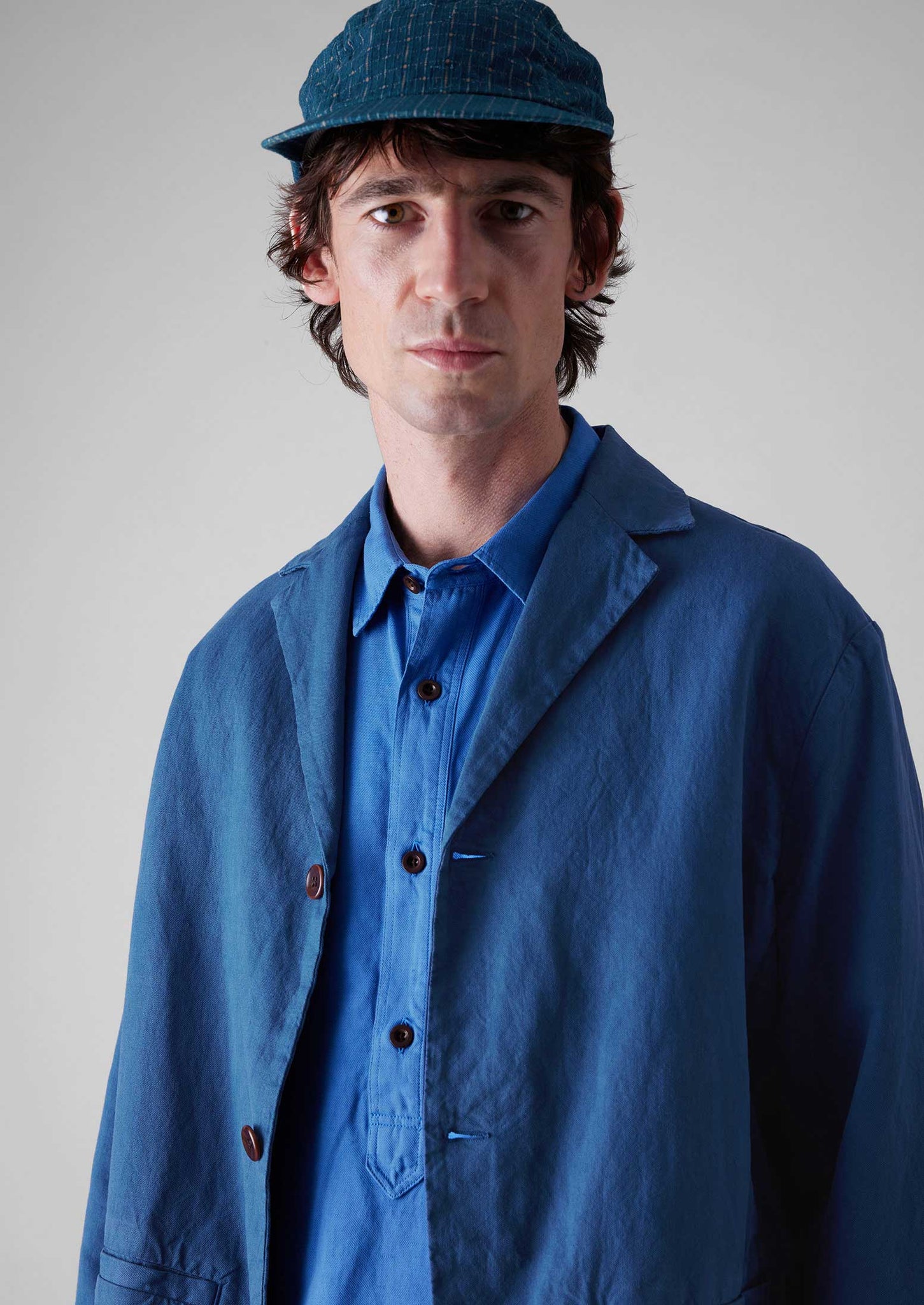 Cotton Linen High Break Blazer | Washed Indigo