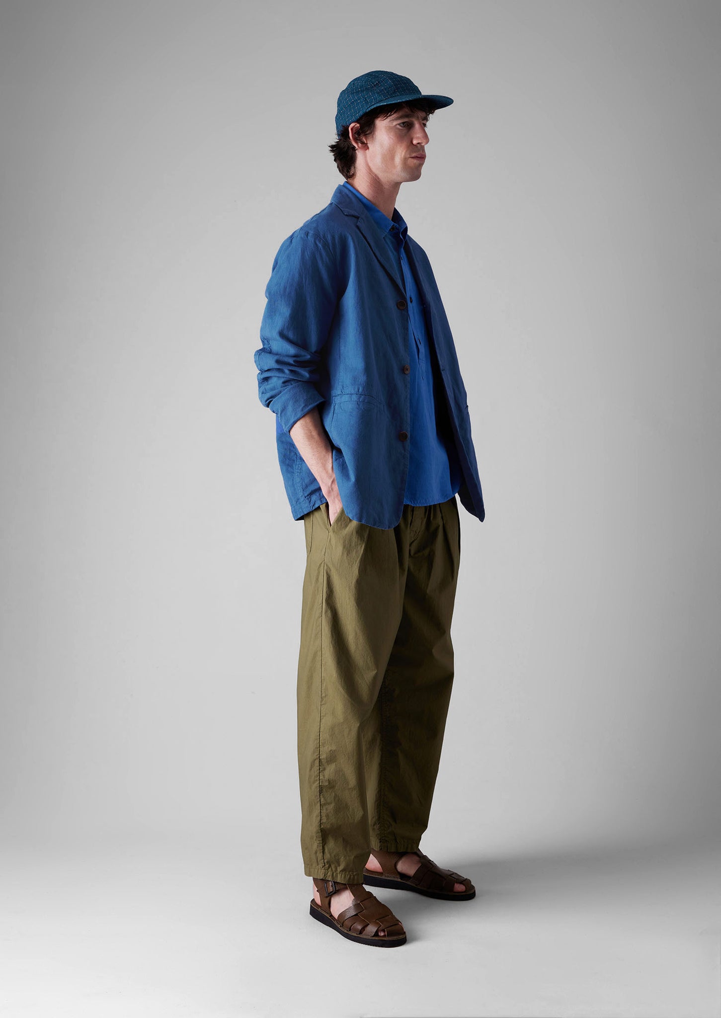 Cotton Linen High Break Blazer | Washed Indigo