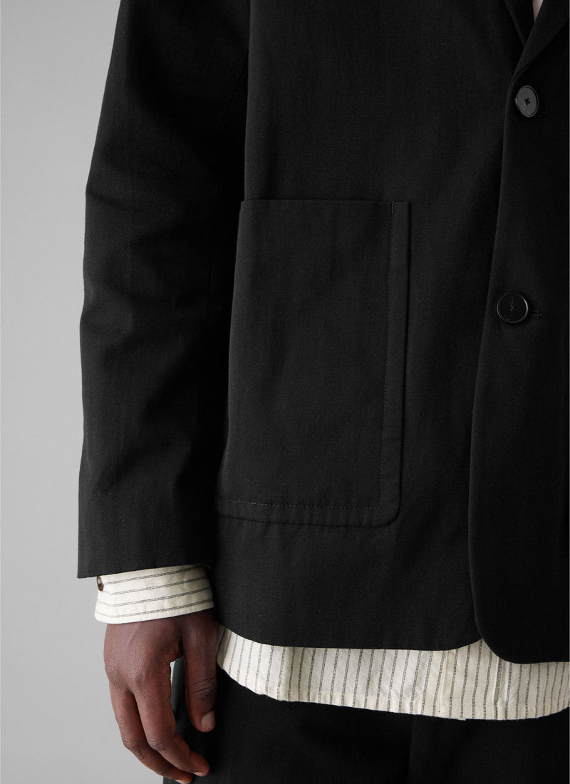 Cotton Linen Twill Low Break Blazer | Black