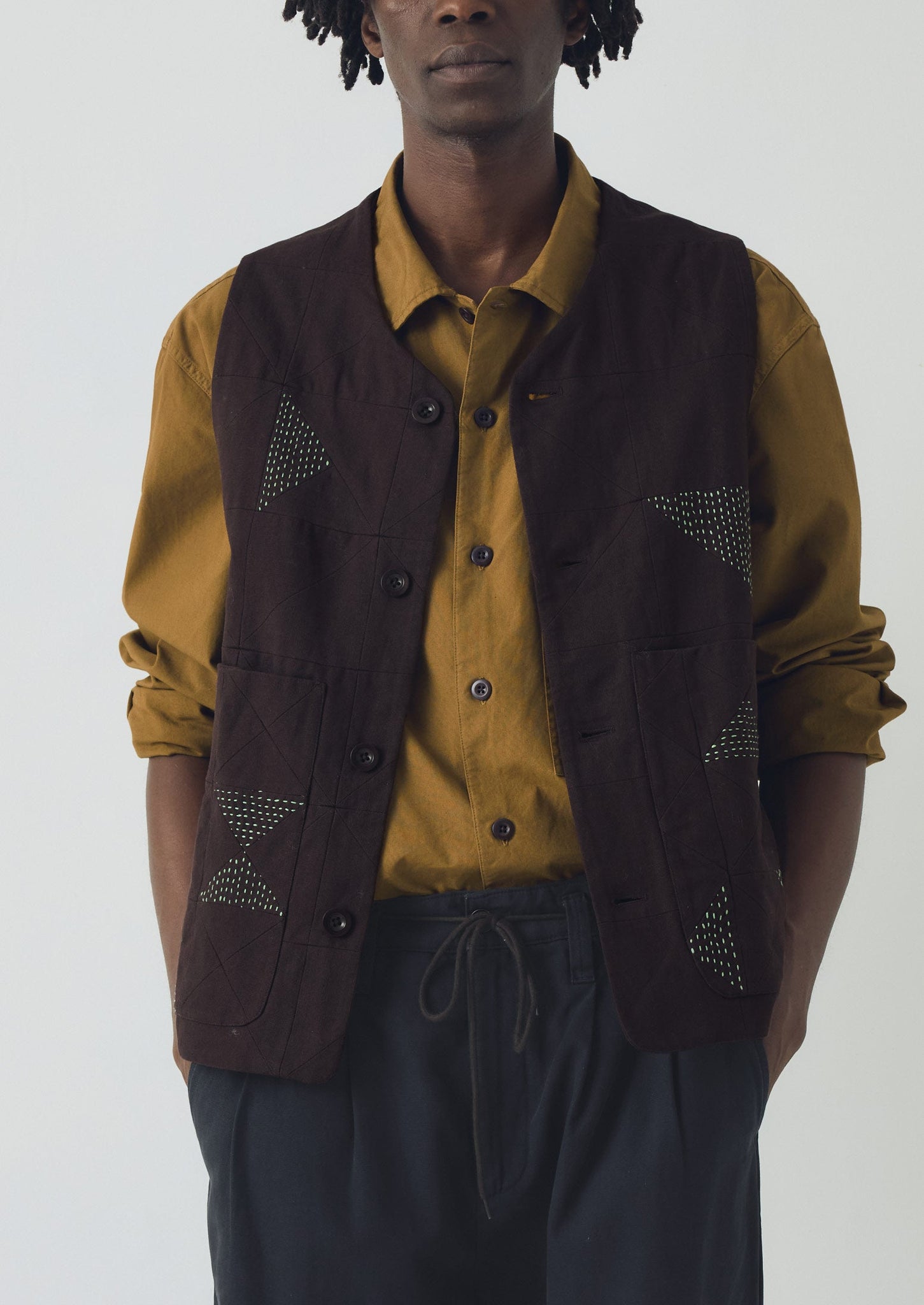 Patchwork Kantha Gilet | Pine