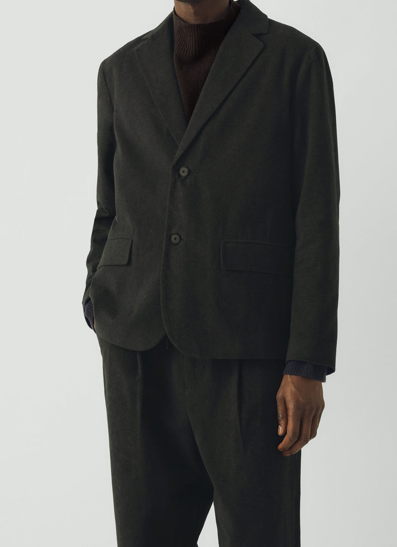 Brushed Cotton Revere Collar Jacket | Dark Olive