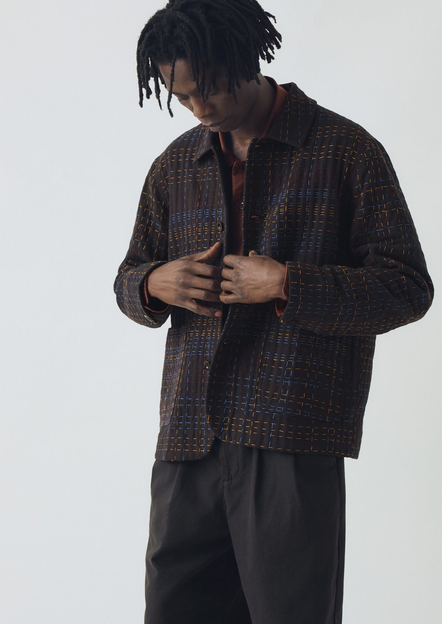 Kantha Stitch Tweed Jacket | Slate