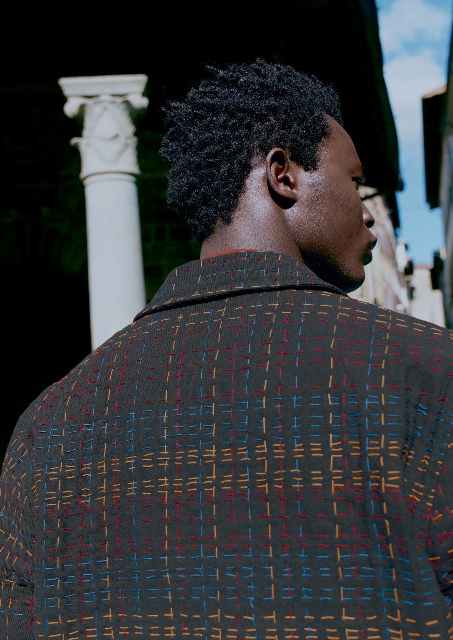 Kantha Stitch Tweed Jacket | Slate