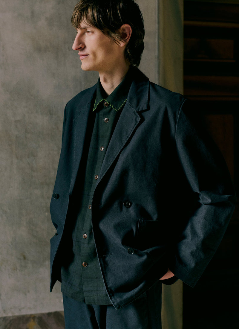 Cotton Canvas Breasted Jacket | Slate