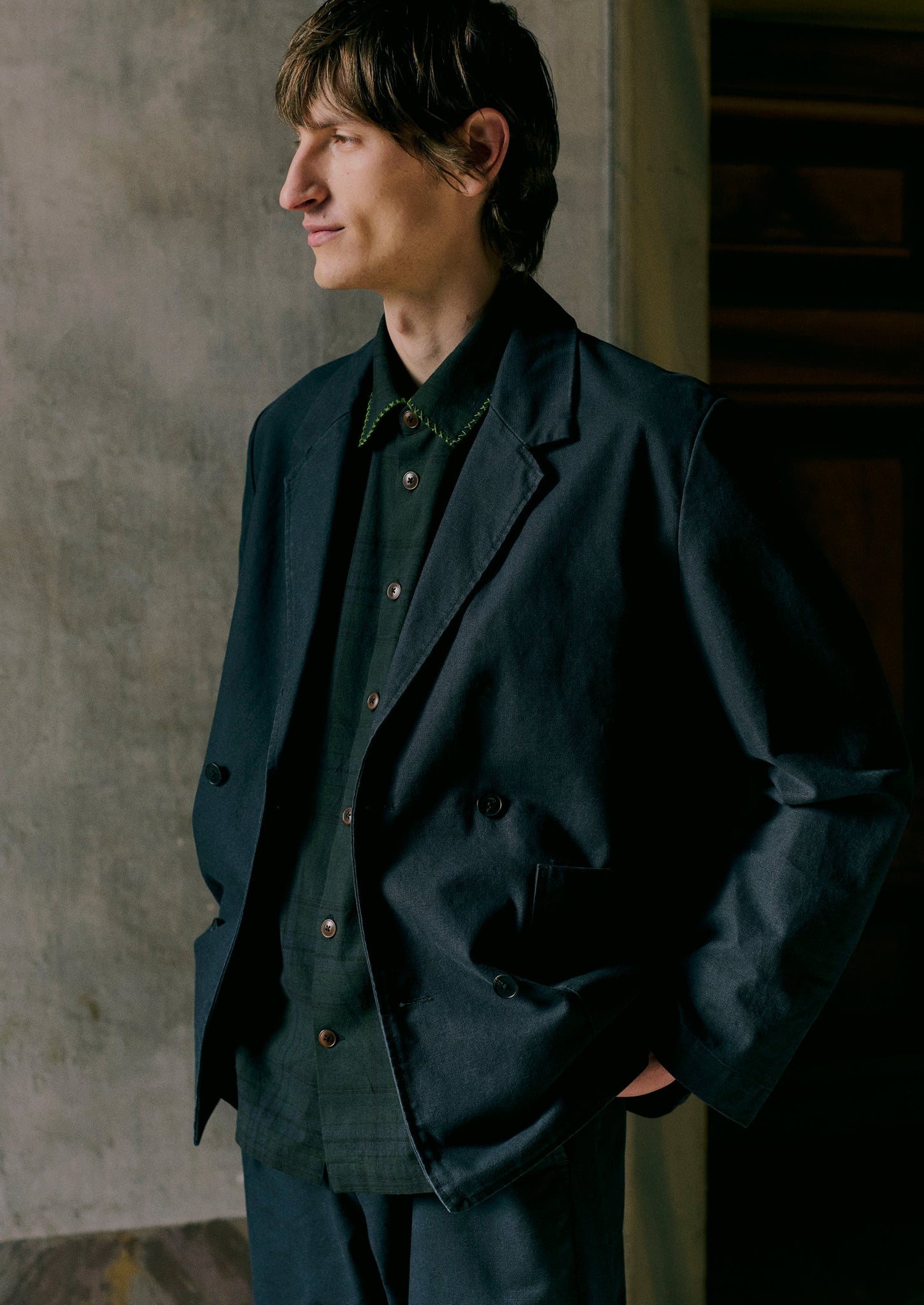 Cotton Canvas Breasted Jacket | Slate