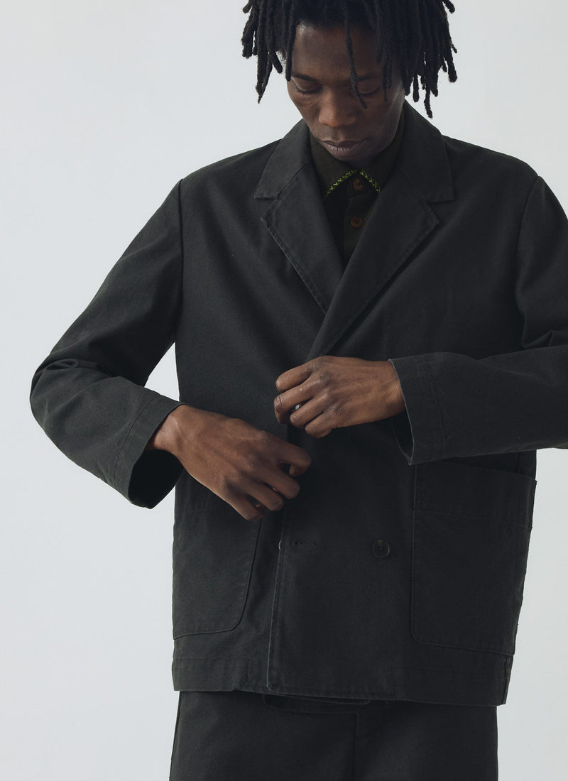 Cotton Canvas Breasted Jacket | Slate