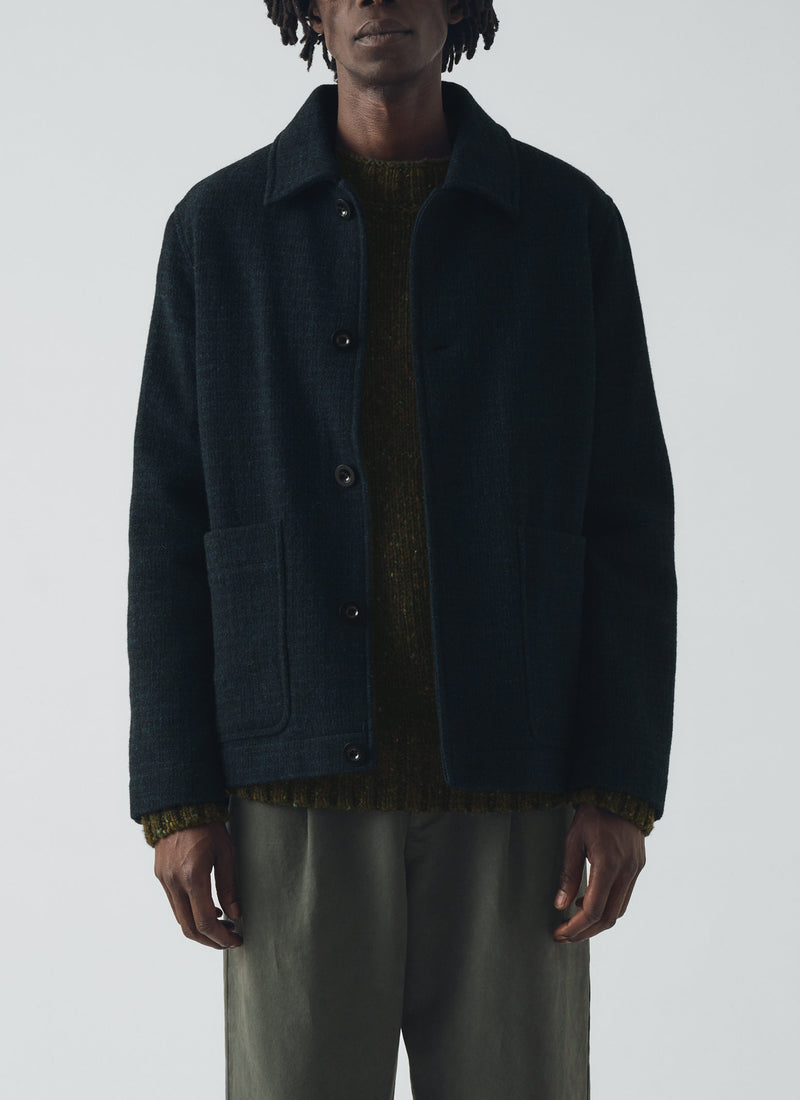 Brick Block Check Wool Chore Jacket | Charcoal/Blue